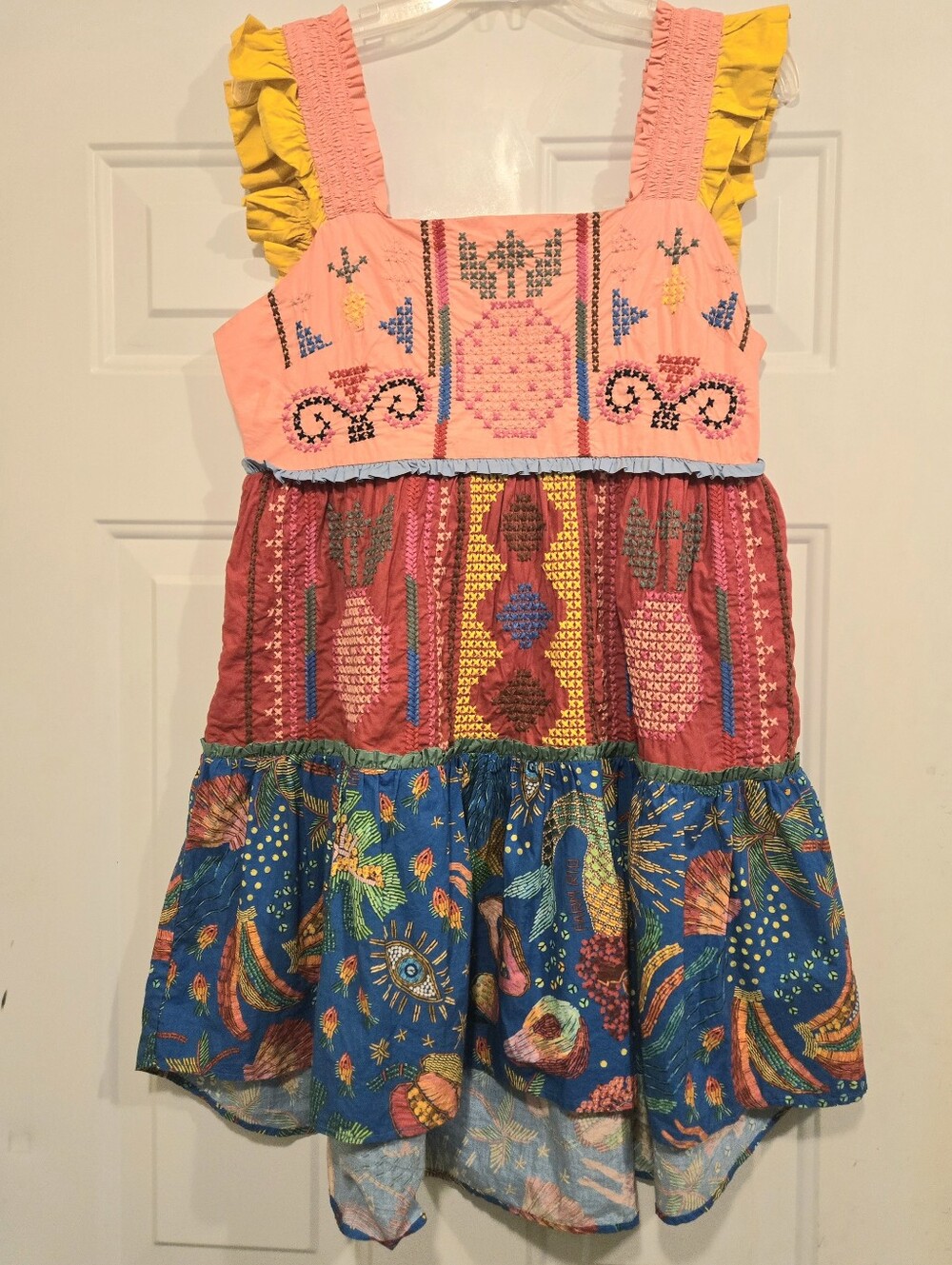 Farm Rio Colorblock Embroidered Mini Dress Multi Color Medium - Picture 2 of 12